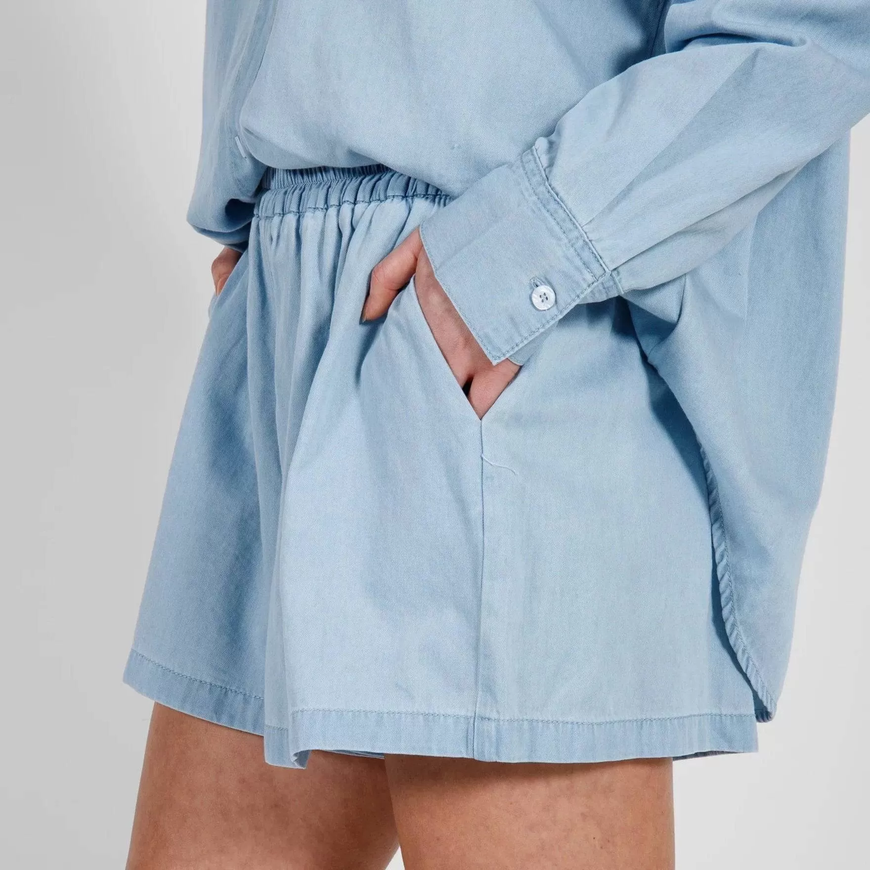 Chambray Denim High Waisted Shorts