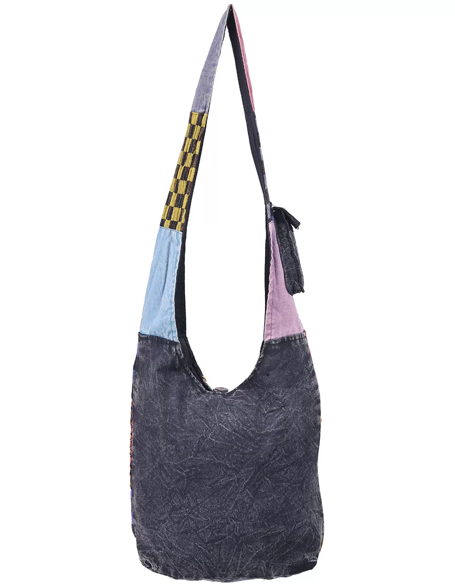 Checkered and Pece Cotton Patch Hobo Bag