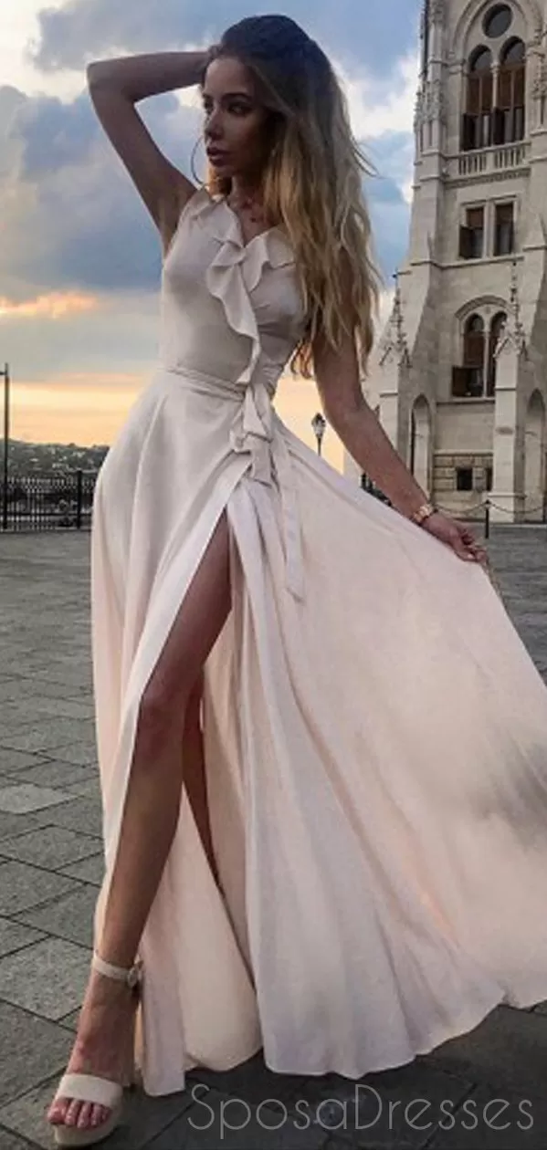 Chiffon A-line Sleeveless Side Slit Long Prom Dresses, Sweet 16 Prom Dresses, 12383