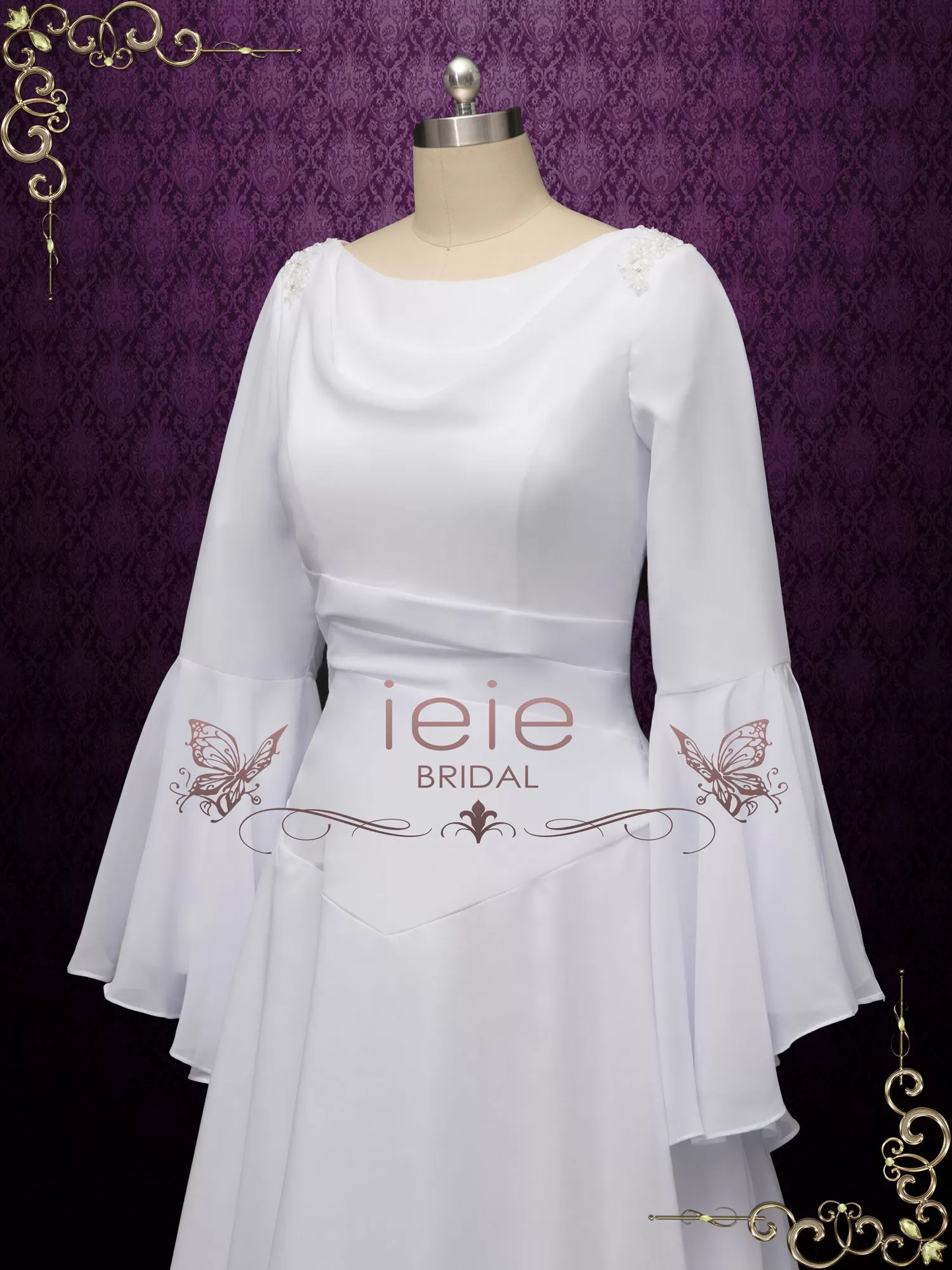 Chiffon Medieval Wedding Dress with Long Sleeves SANCHIA