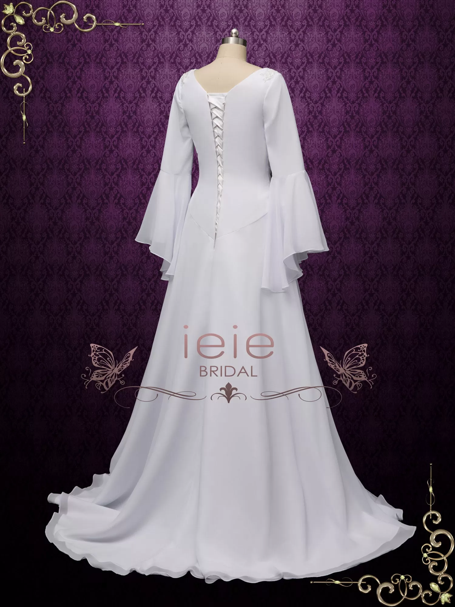 Chiffon Medieval Wedding Dress with Long Sleeves SANCHIA