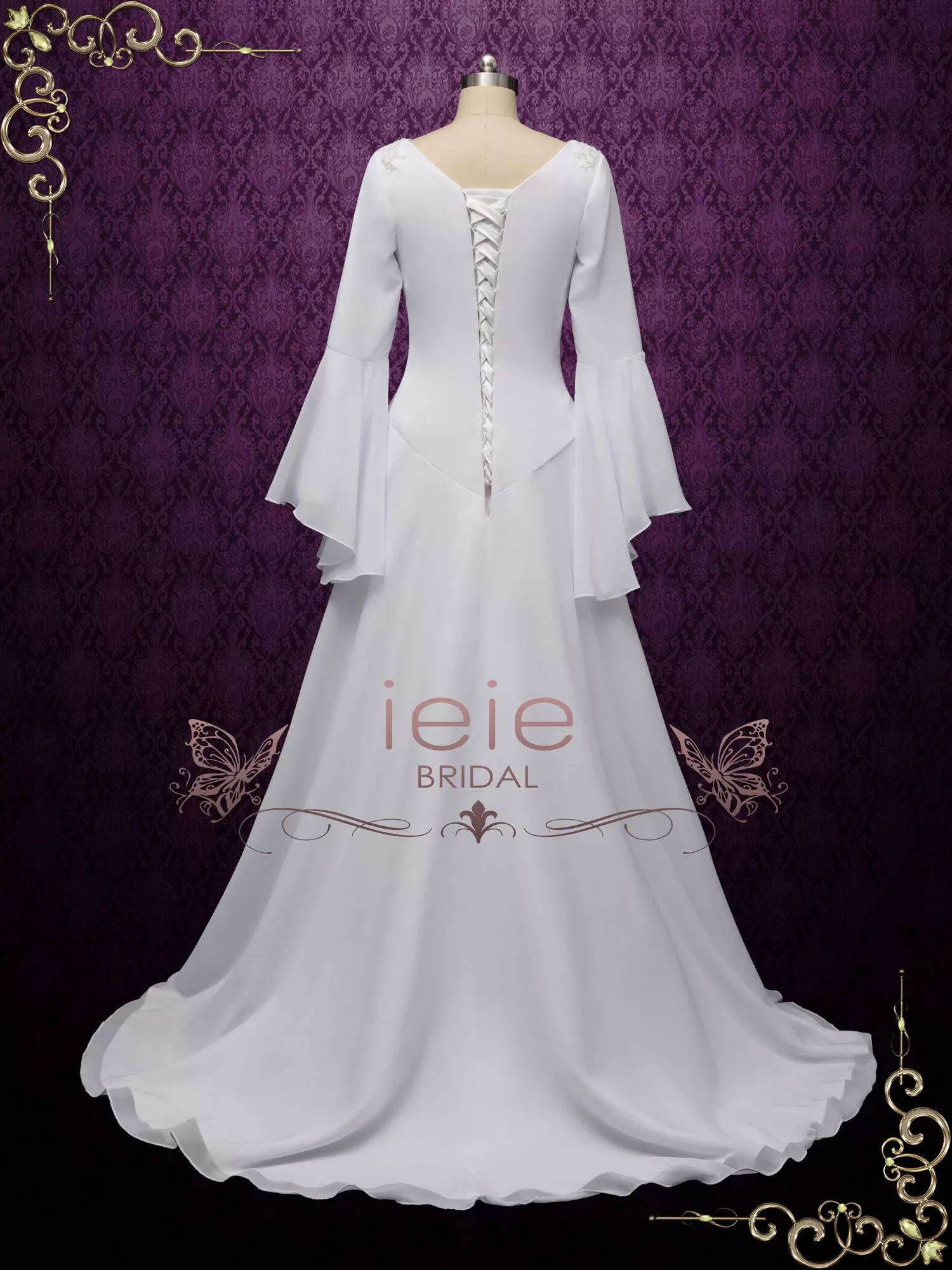 Chiffon Medieval Wedding Dress with Long Sleeves SANCHIA