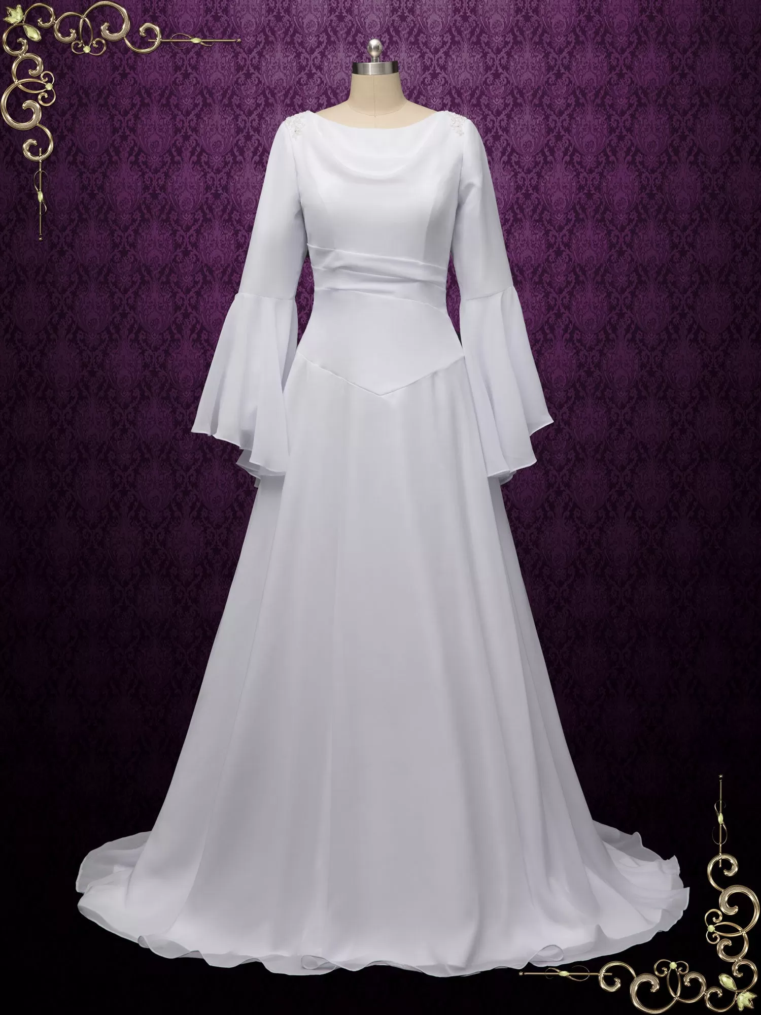 Chiffon Medieval Wedding Dress with Long Sleeves SANCHIA