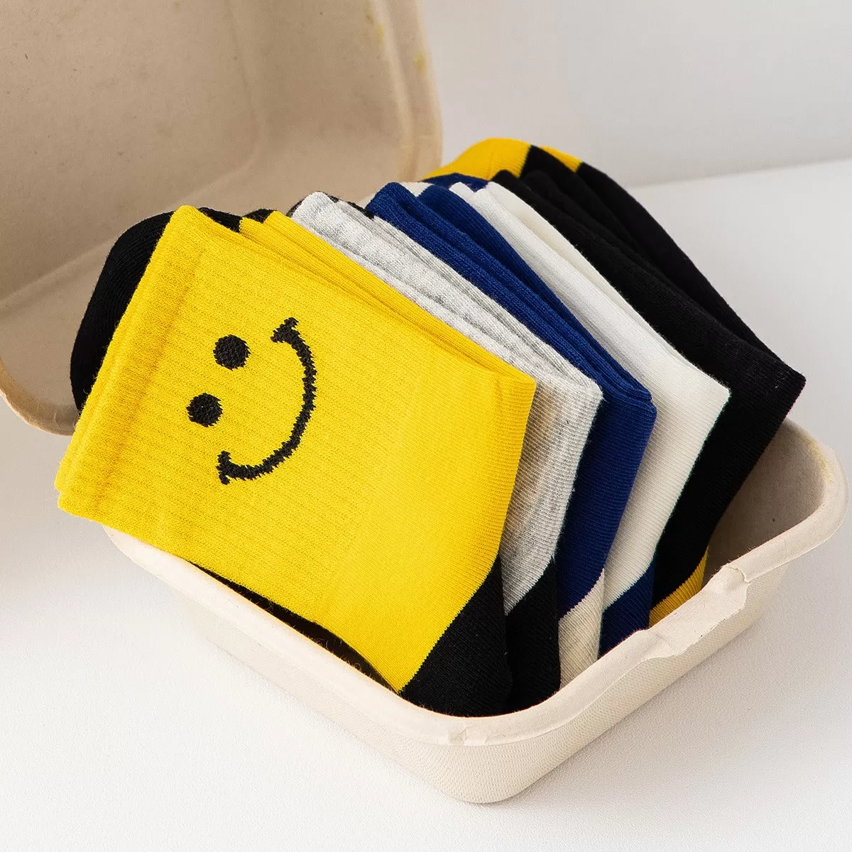 Children Cotton Mid Tube Socks Smiling Faces