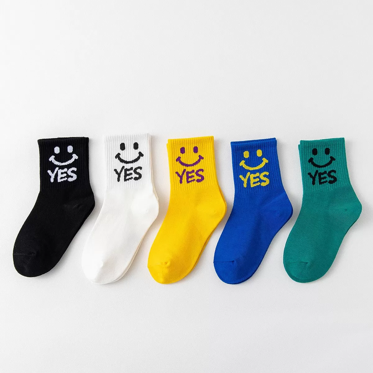 Children Cotton Mid Tube Socks Smiling Faces