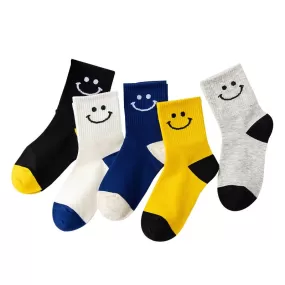 Children Cotton Mid Tube Socks Smiling Faces