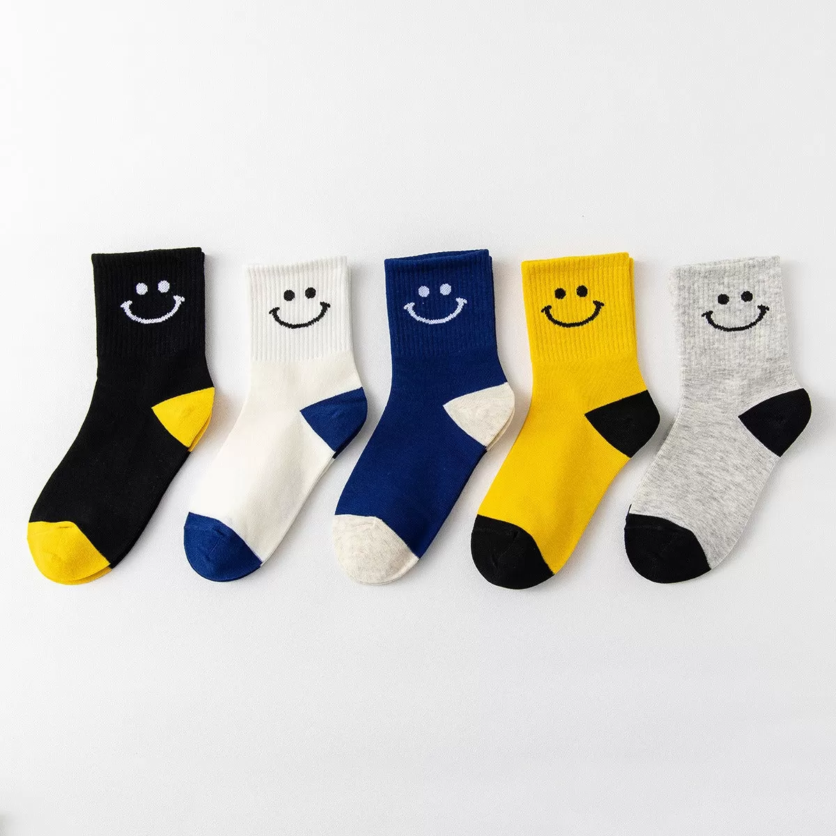 Children Cotton Mid Tube Socks Smiling Faces