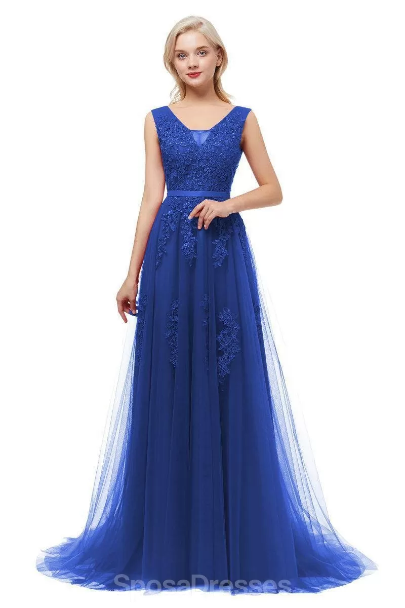 Classic V Neck Lace Long Cheap Evening Prom Dresses, Evening Party Prom Dresses, 12323