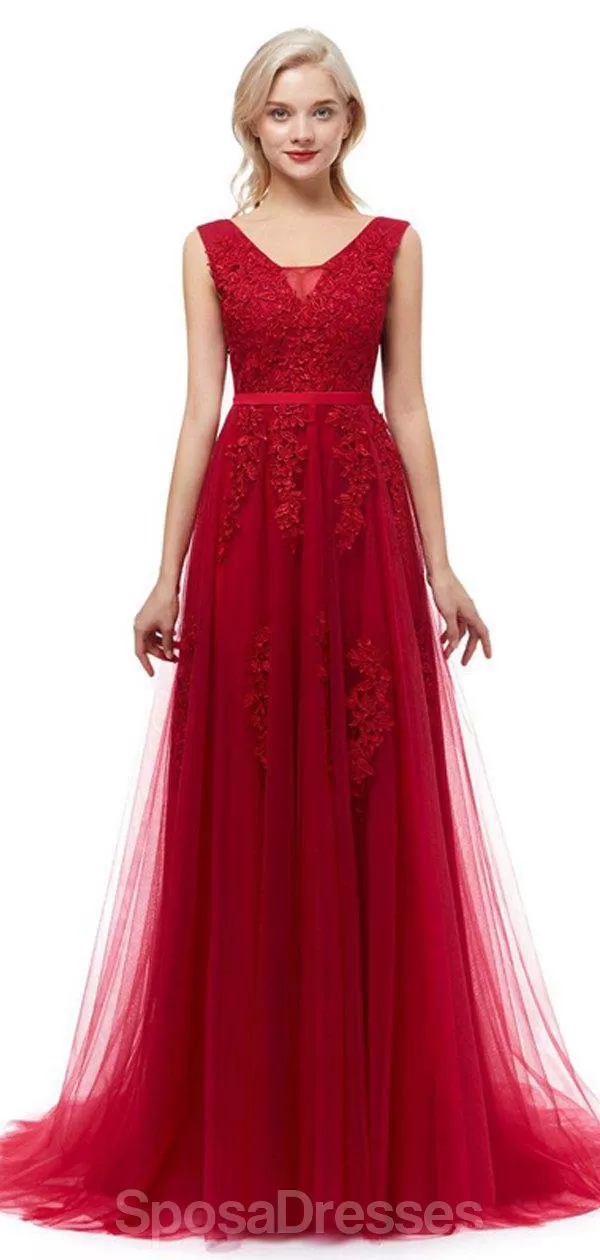 Classic V Neck Lace Long Cheap Evening Prom Dresses, Evening Party Prom Dresses, 12323