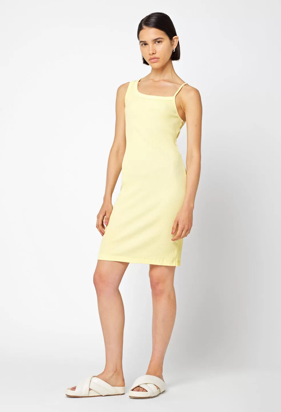 Cotton Rib Asymmetrical Cami Dress / Pollen