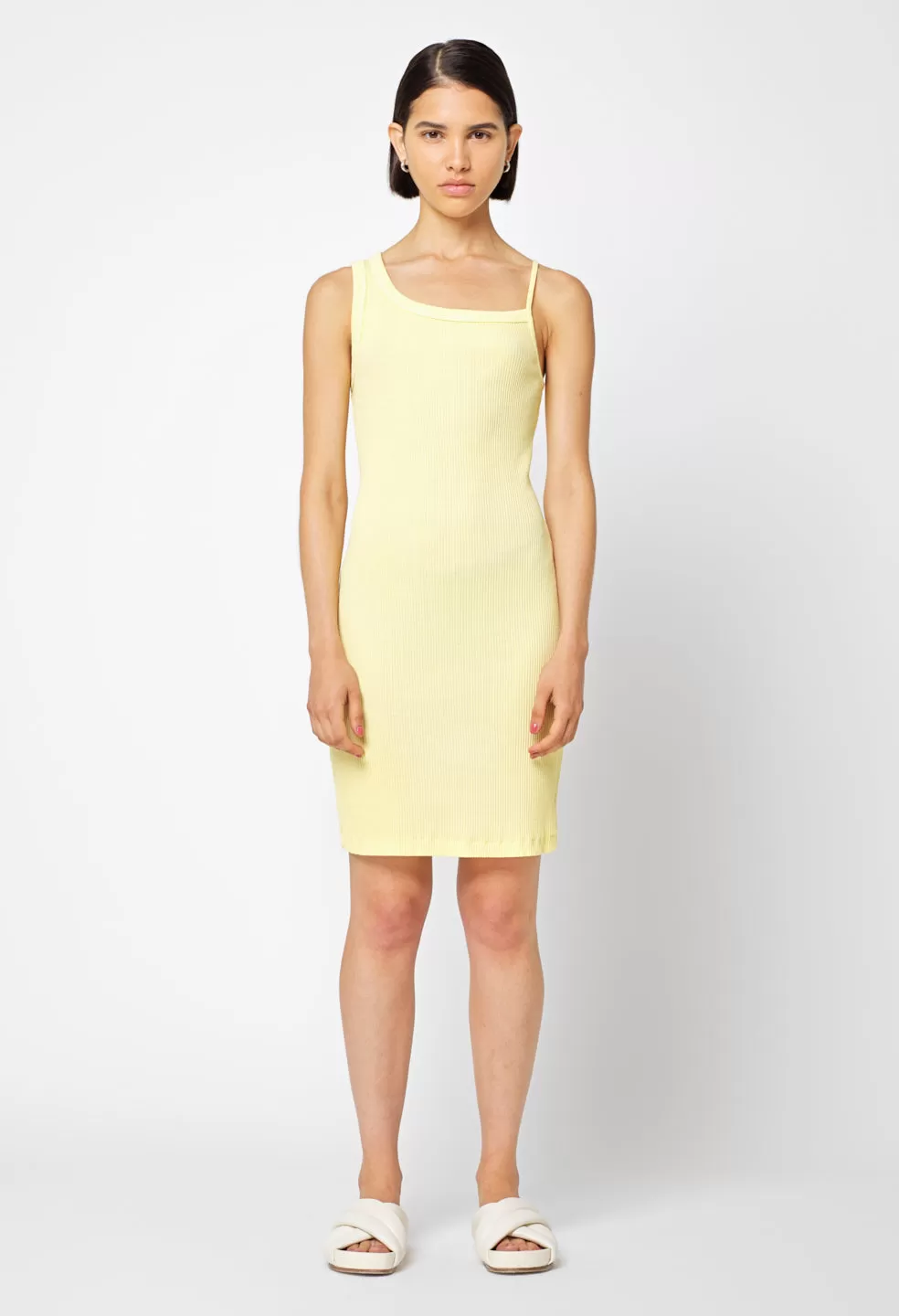 Cotton Rib Asymmetrical Cami Dress / Pollen