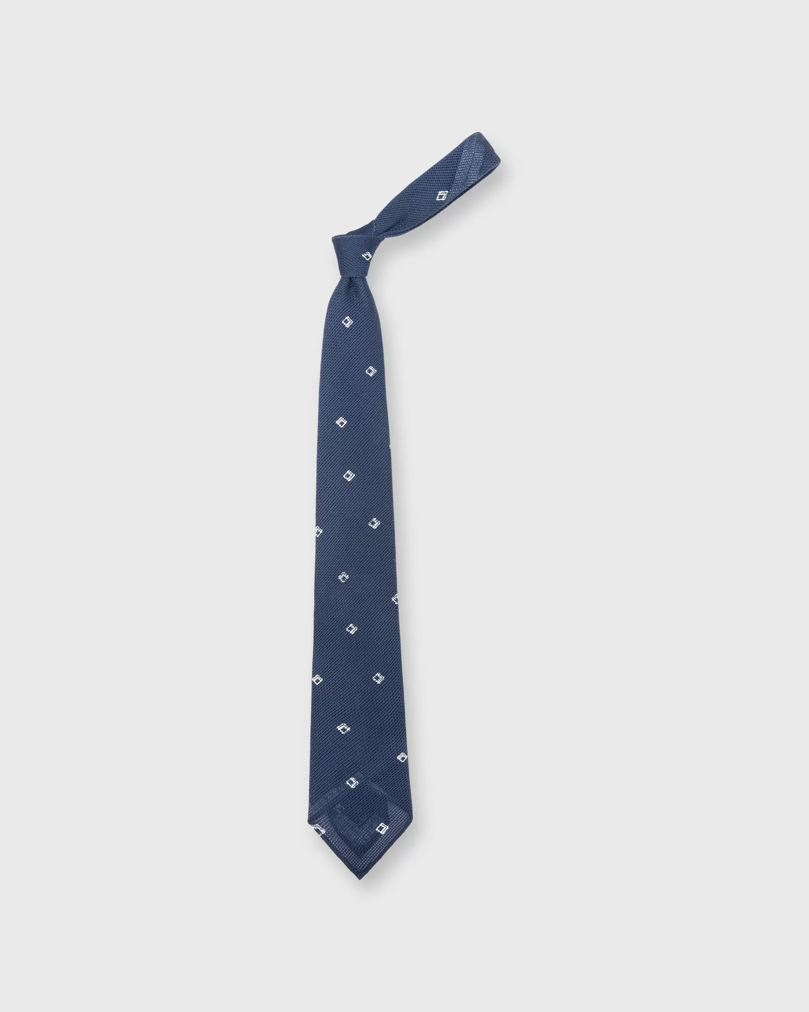 Cotton Woven Tie in Navy/White Diamonds