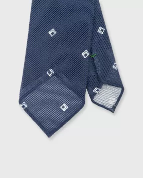 Cotton Woven Tie in Navy/White Diamonds