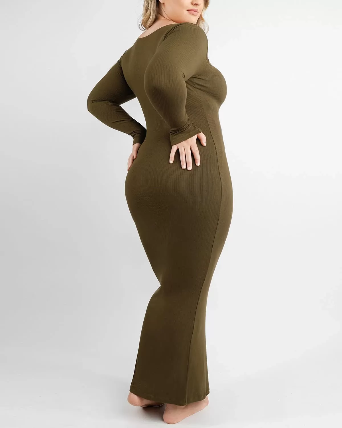 Cozy Ribbed Shoulder Cut-Out Shaping Dress