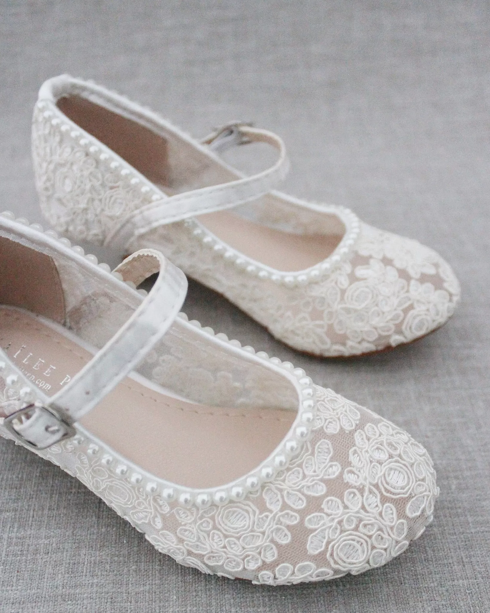 Crochet Lace Mary Jane Heels with Mini Pearls