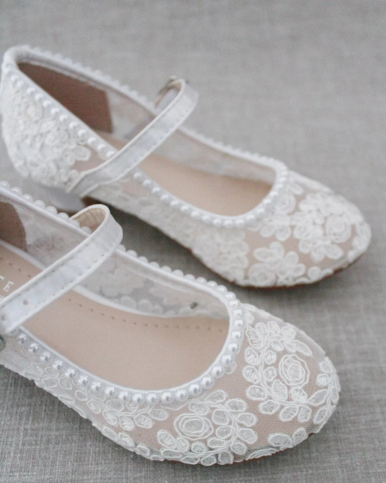 Crochet Lace Mary Jane Heels with Mini Pearls