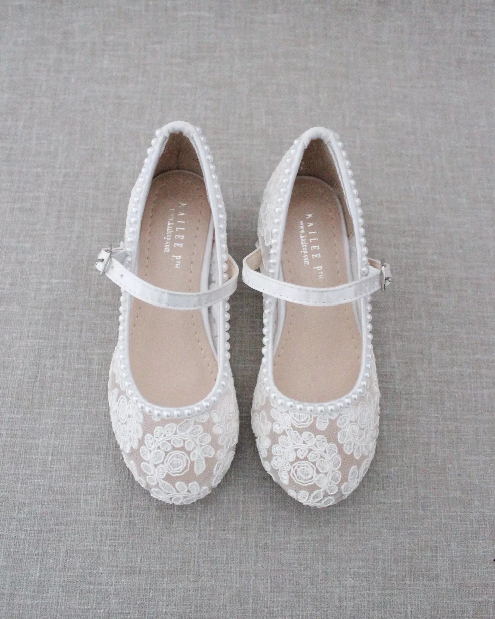 Crochet Lace Mary Jane Heels with Mini Pearls