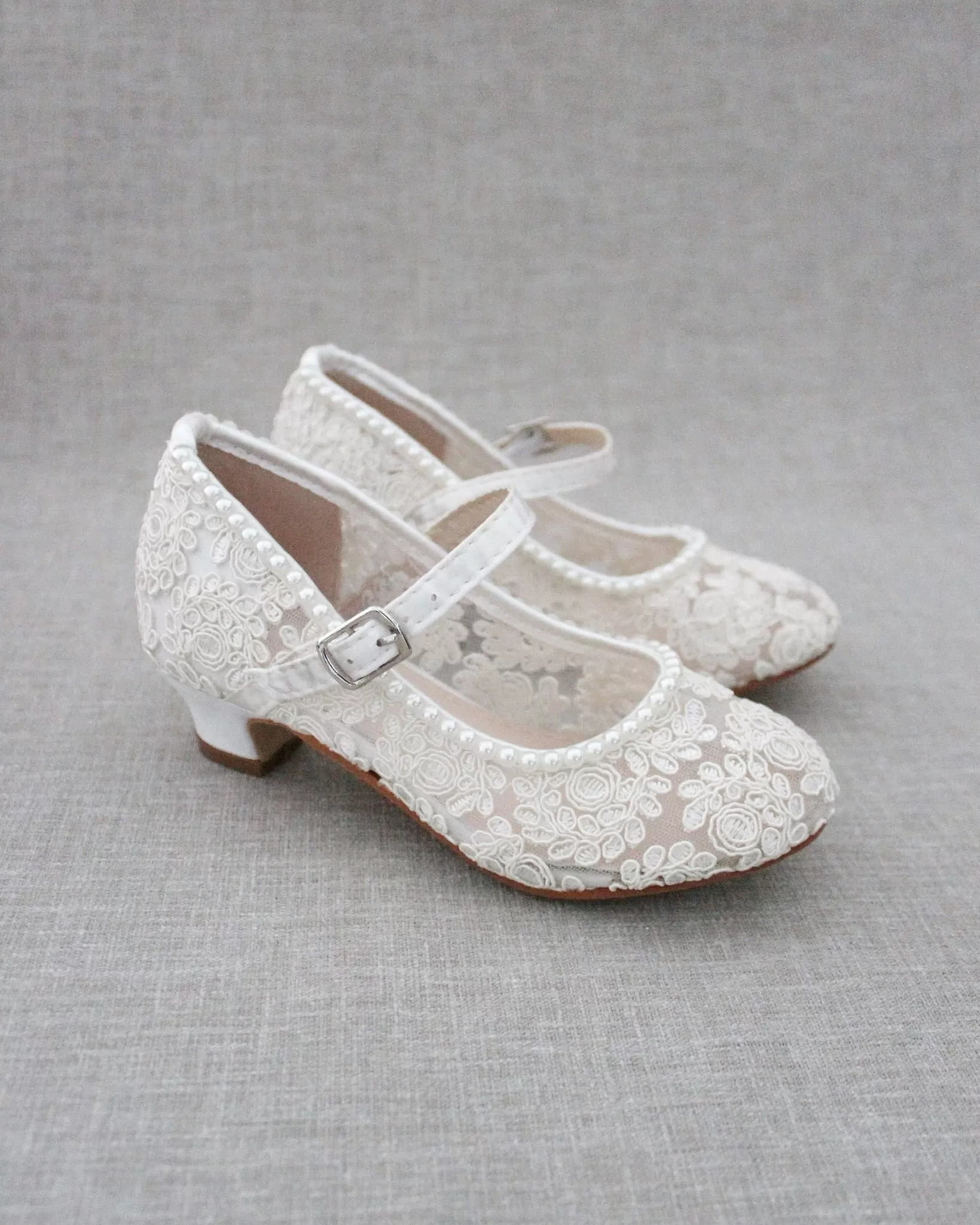 Crochet Lace Mary Jane Heels with Mini Pearls