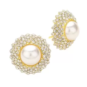 Crystal Pearl Clip On Earrings