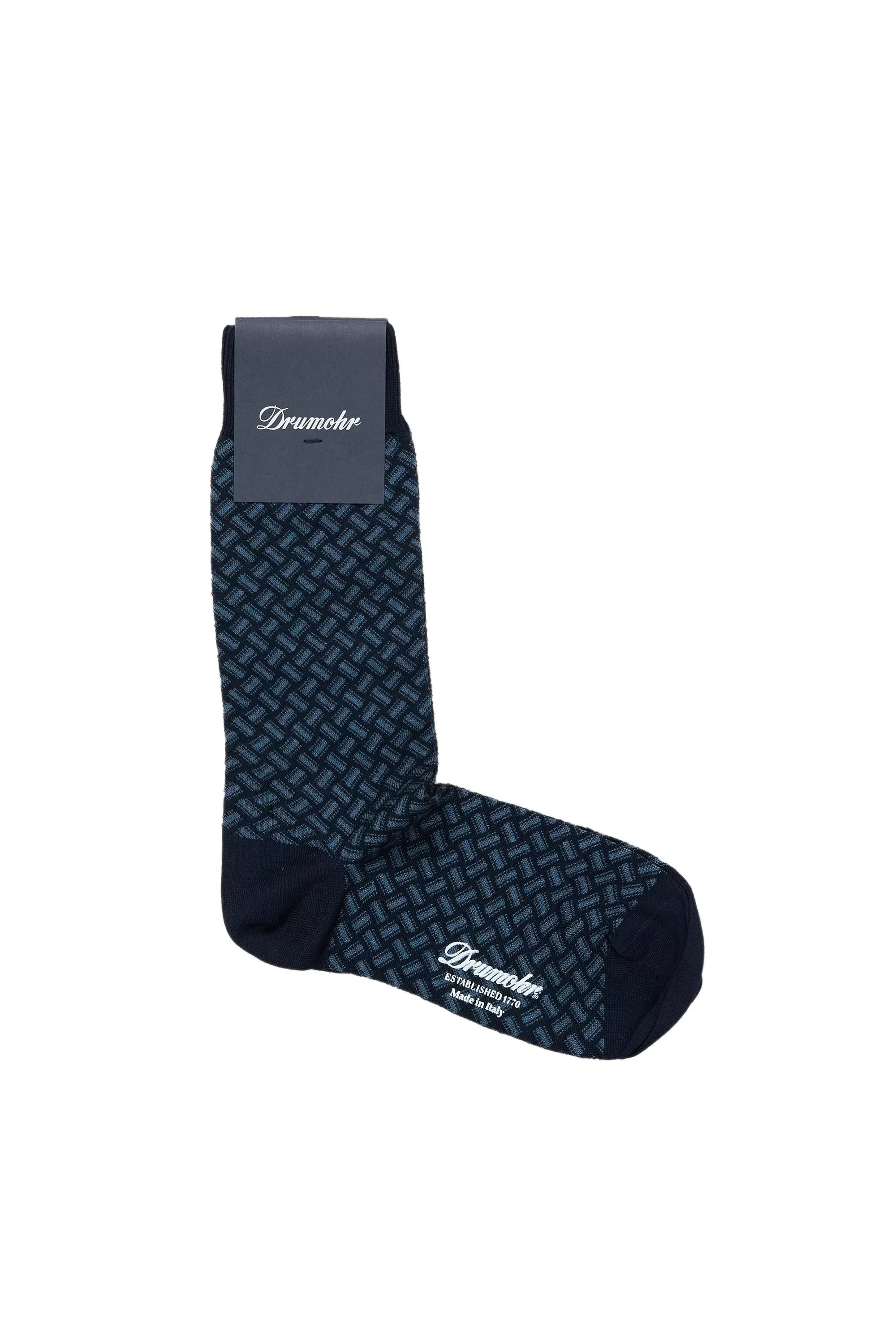 Drumohr Blue/Navy Razor Blade Pattern Cotton Socks