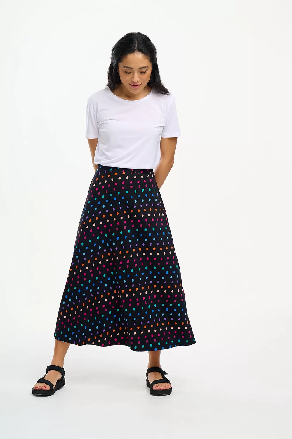 Duska Jersey Skirt - Black, Rainbow Painterly Spot