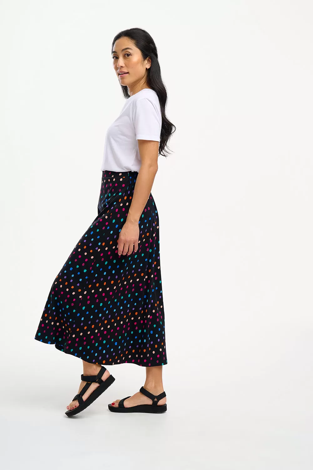 Duska Jersey Skirt - Black, Rainbow Painterly Spot