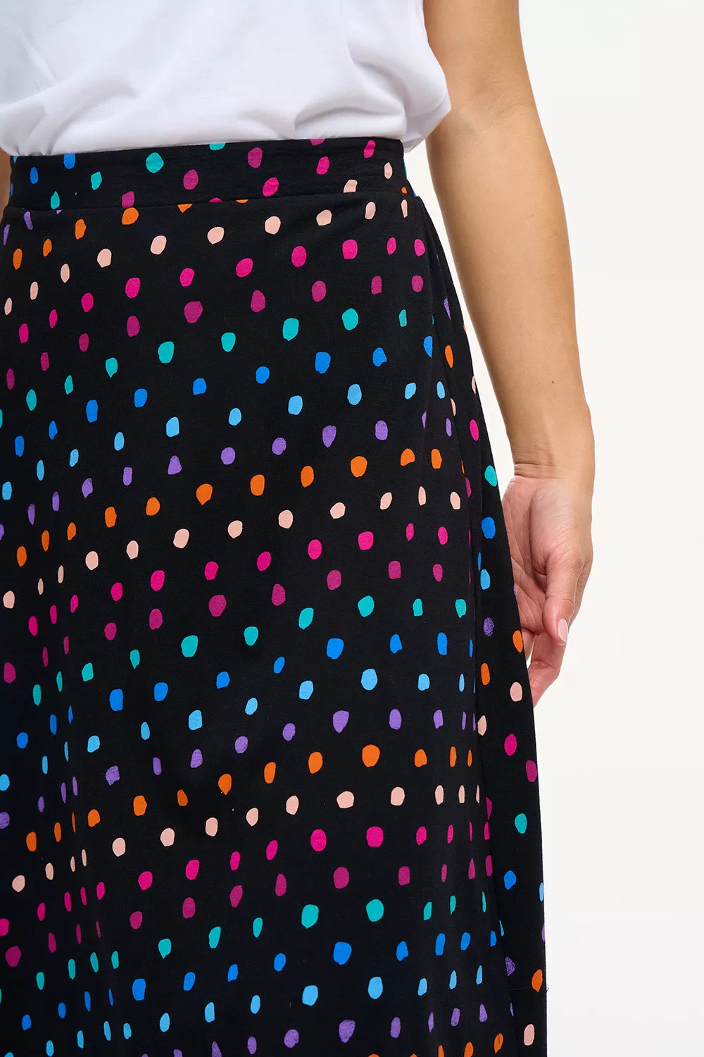 Duska Jersey Skirt - Black, Rainbow Painterly Spot