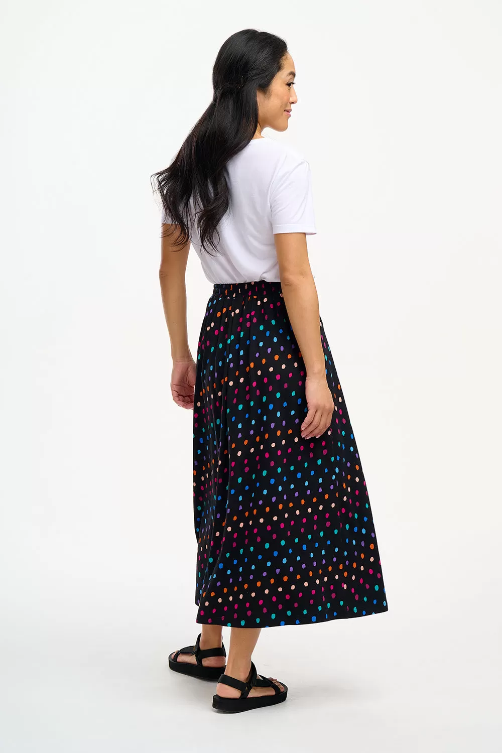 Duska Jersey Skirt - Black, Rainbow Painterly Spot