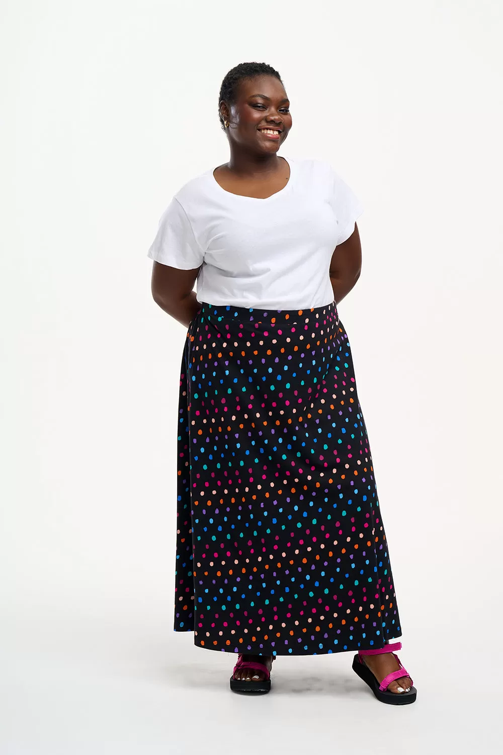 Duska Jersey Skirt - Black, Rainbow Painterly Spot