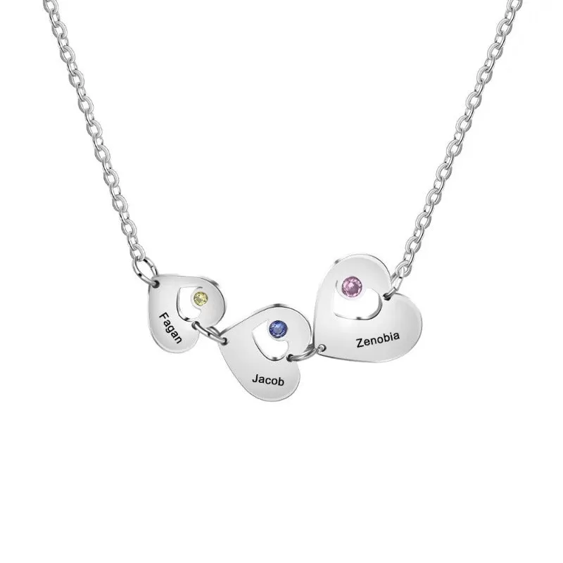 Engraving Family 3 Names 3 Stones Necklace