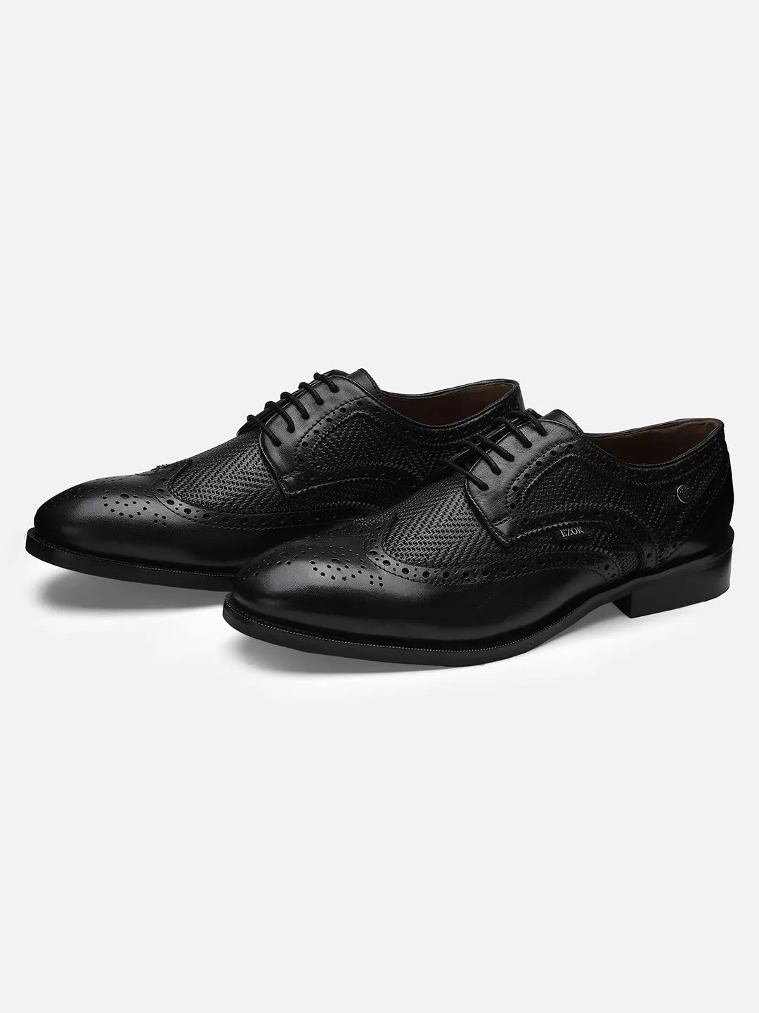 Ezok Men Black Perforated Leather Shoes