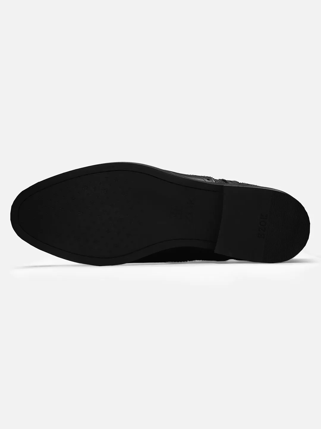 Ezok Men Black Perforated Leather Shoes