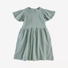 flutter sleeve dress | jadeite | organic cotton interlock