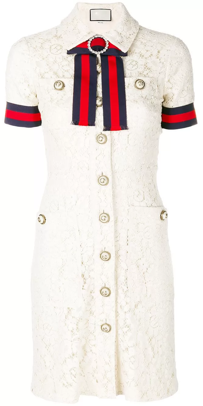 'GG Web Trim' Lace Shirt Dress