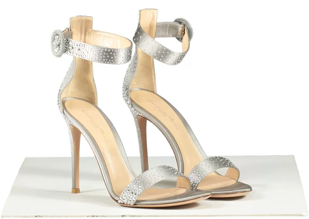 Gianvito Rossi Grey Satin Embellished Sandals UK 5 EU 38 👠