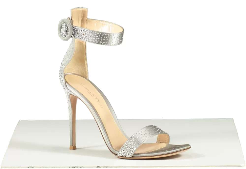 Gianvito Rossi Grey Satin Embellished Sandals UK 5 EU 38 👠