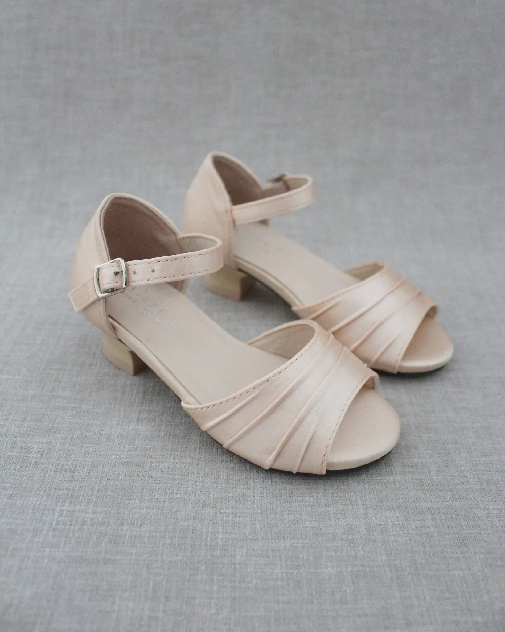 Girls Satin Low Heel Peep Toe Sandals