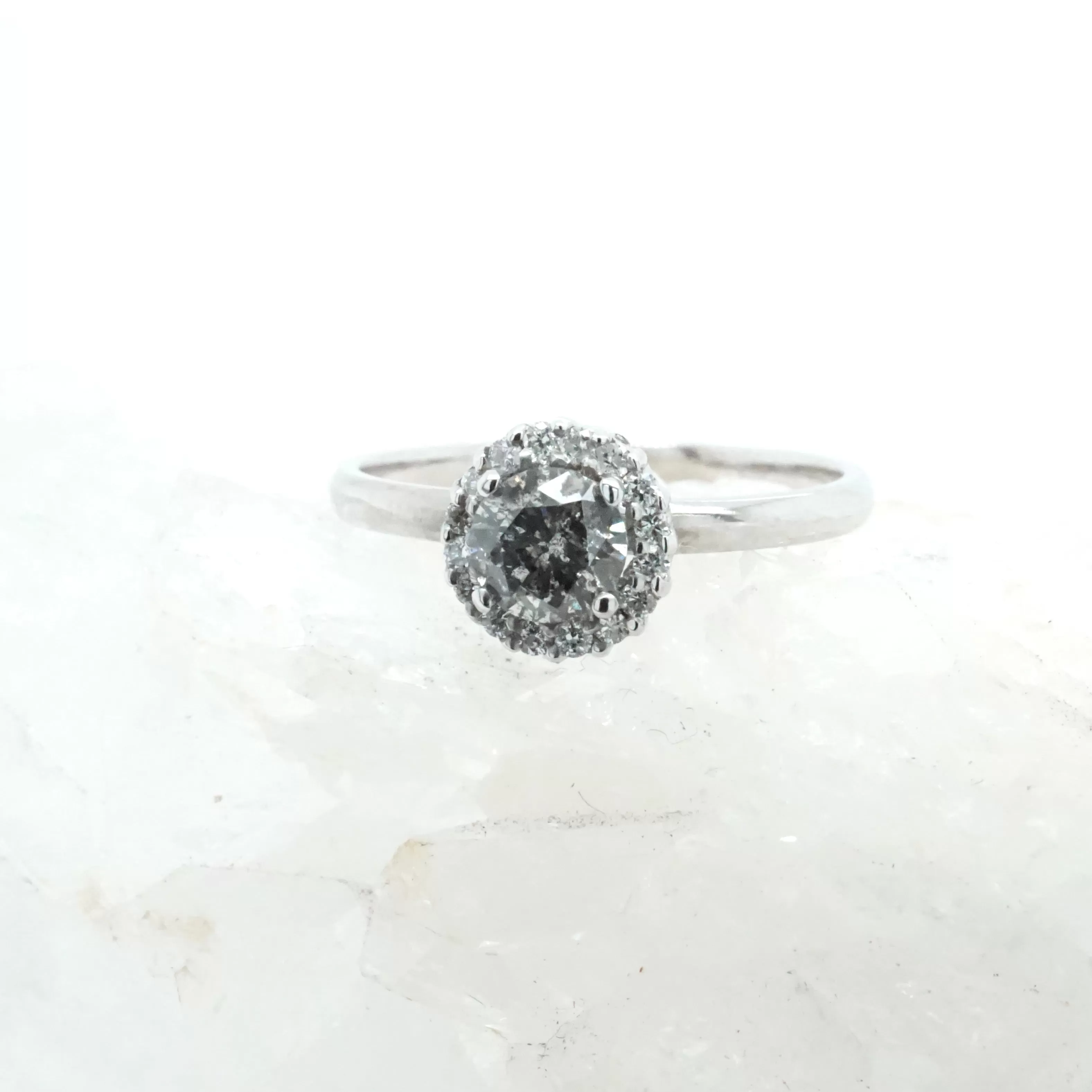 Grey Salt and Pepper Diamond Ring - Diamond Halo Engagement Ring