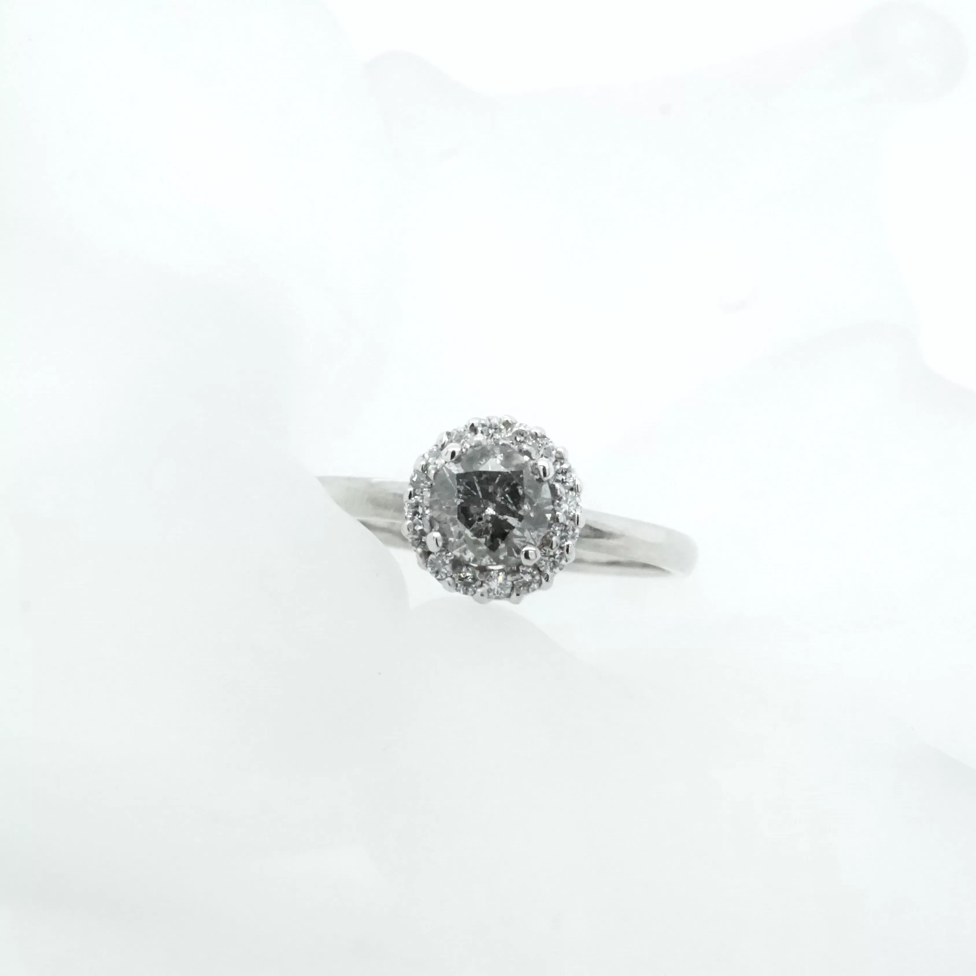 Grey Salt and Pepper Diamond Ring - Diamond Halo Engagement Ring