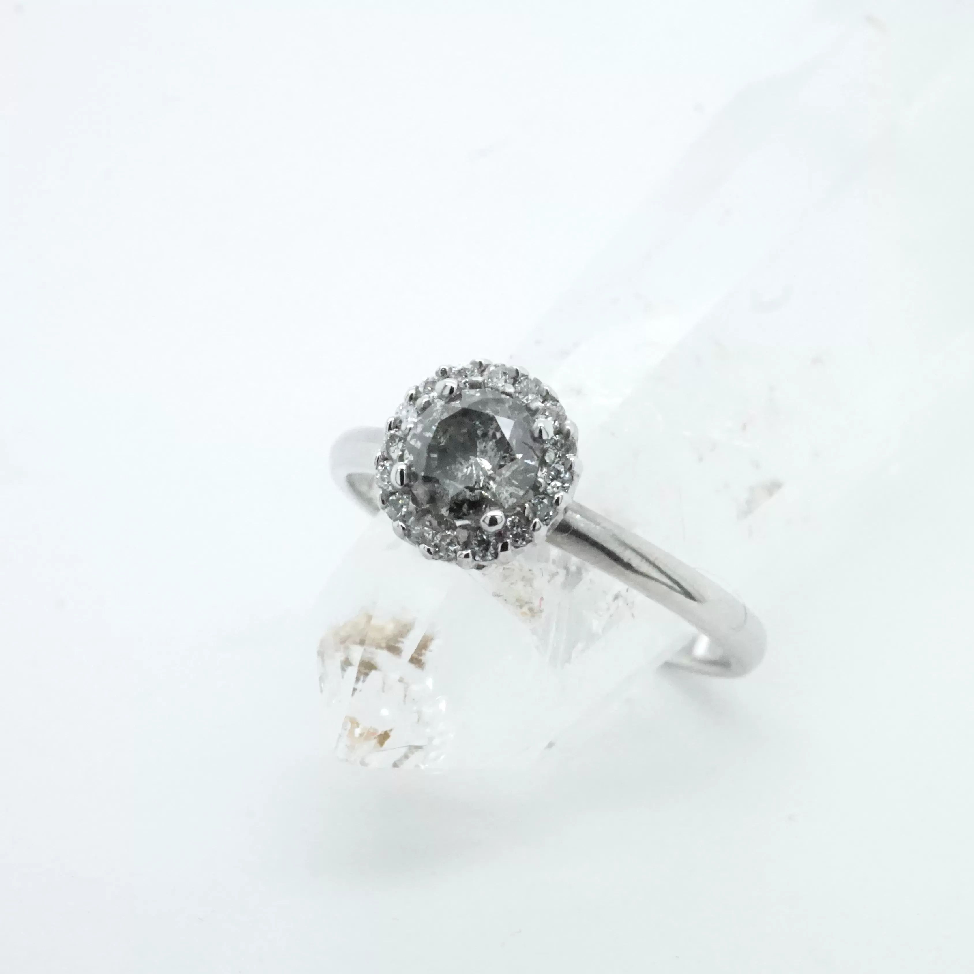 Grey Salt and Pepper Diamond Ring - Diamond Halo Engagement Ring