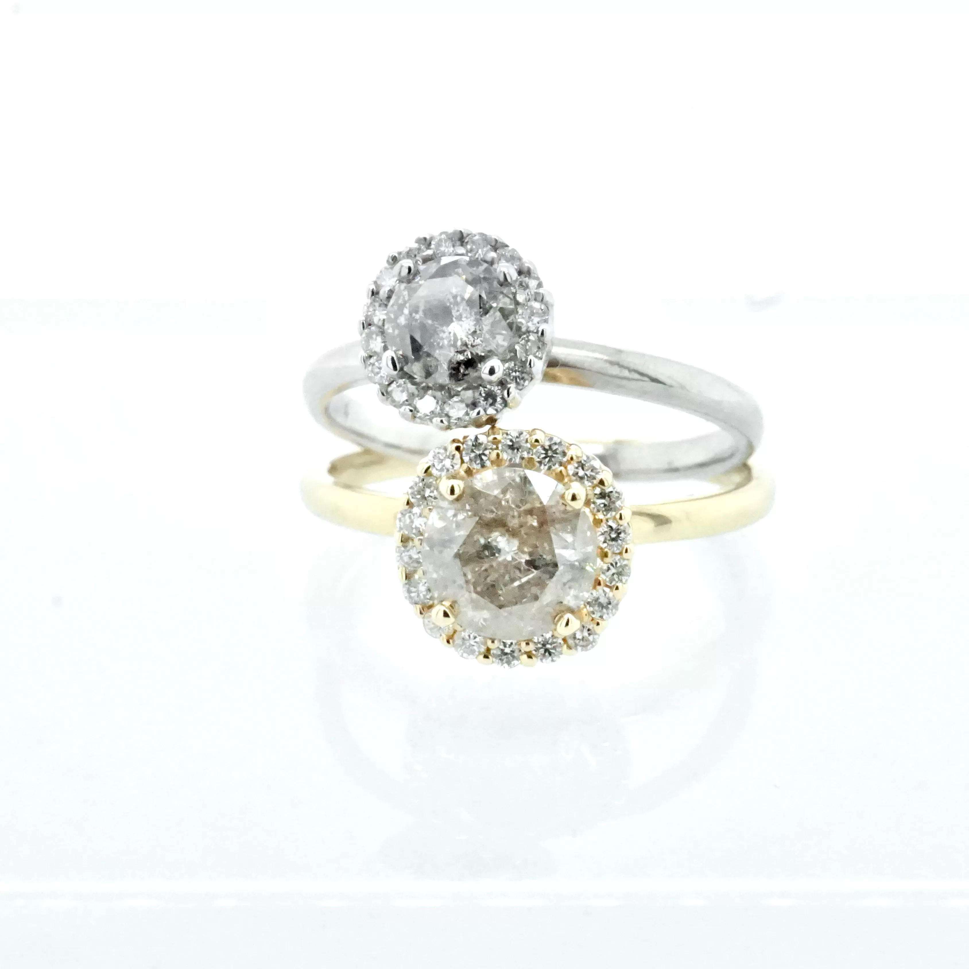 Grey Salt and Pepper Diamond Ring - Diamond Halo Engagement Ring