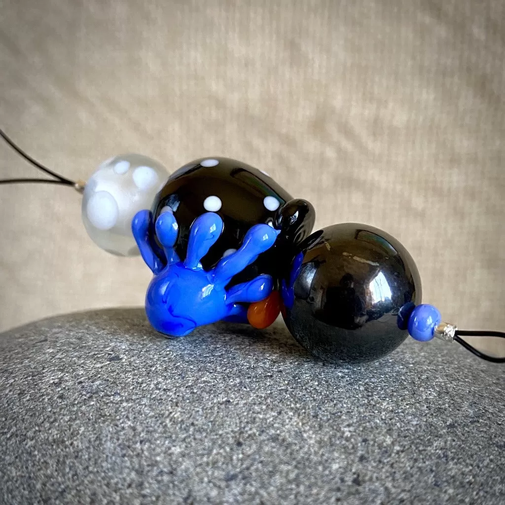 Hangable Shungite Accessory, Black "Squeedle" with Blue Octopus