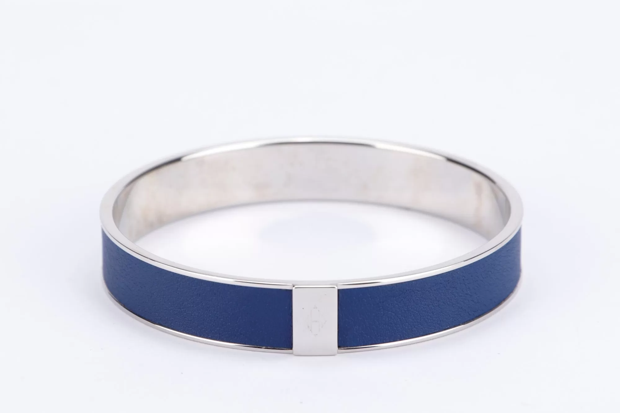 Hermes Blue X Silver Bangle, diameter 6.5cm, with Dust Cover & Box