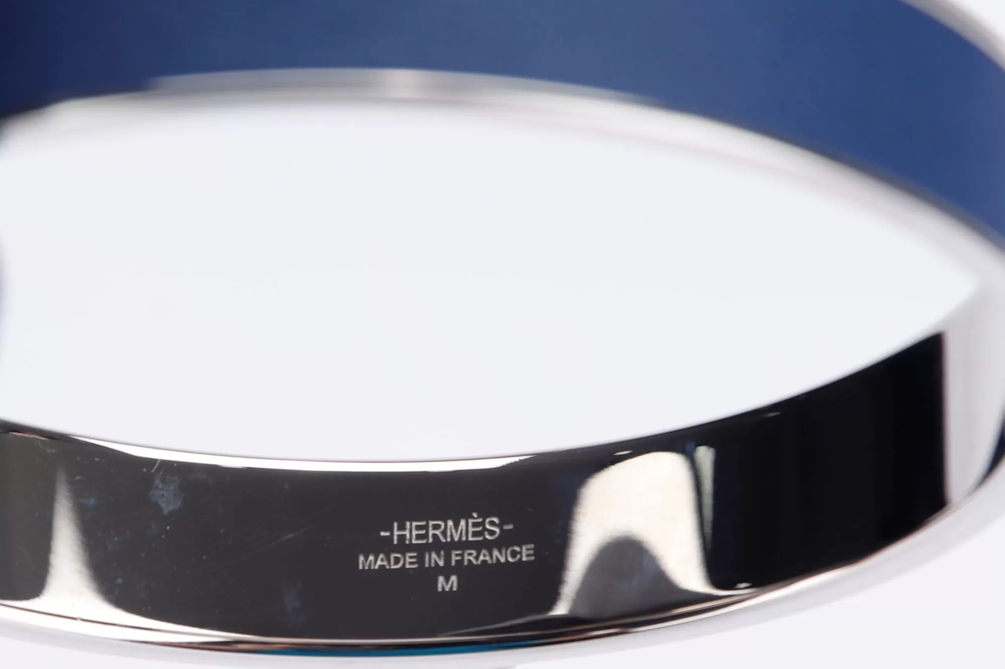 Hermes Blue X Silver Bangle, diameter 6.5cm, with Dust Cover & Box