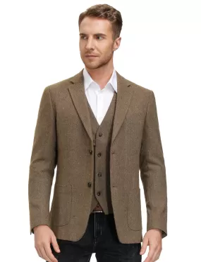 Herringbone Tweed Blazer British Wool Blend Two Button Sport Coat Jacket