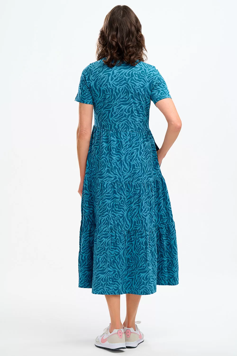 Hilary Jersey Midi Smock Dress - Teal, Wild Animal