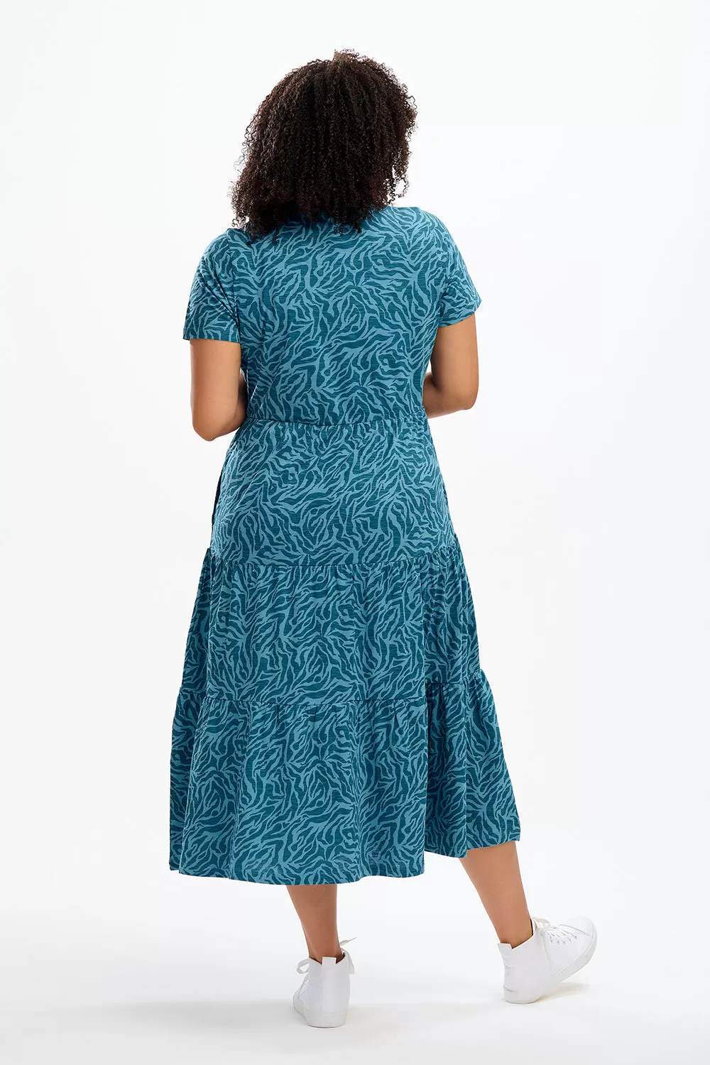 Hilary Jersey Midi Smock Dress - Teal, Wild Animal