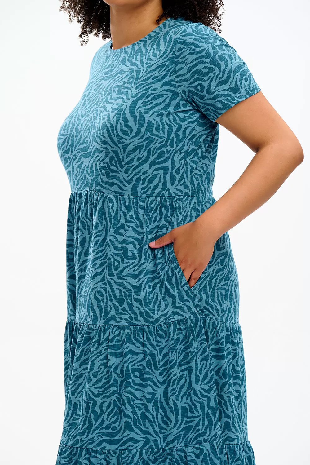 Hilary Jersey Midi Smock Dress - Teal, Wild Animal