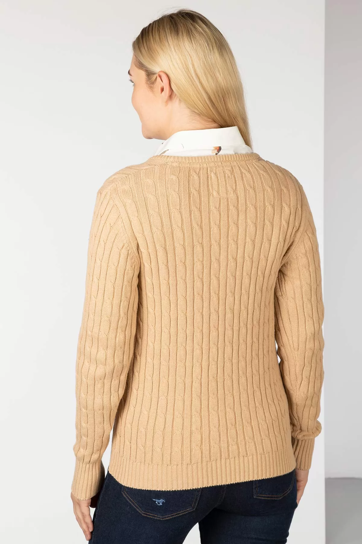 Ladies V Neck Cable Knit Jumper - Emma