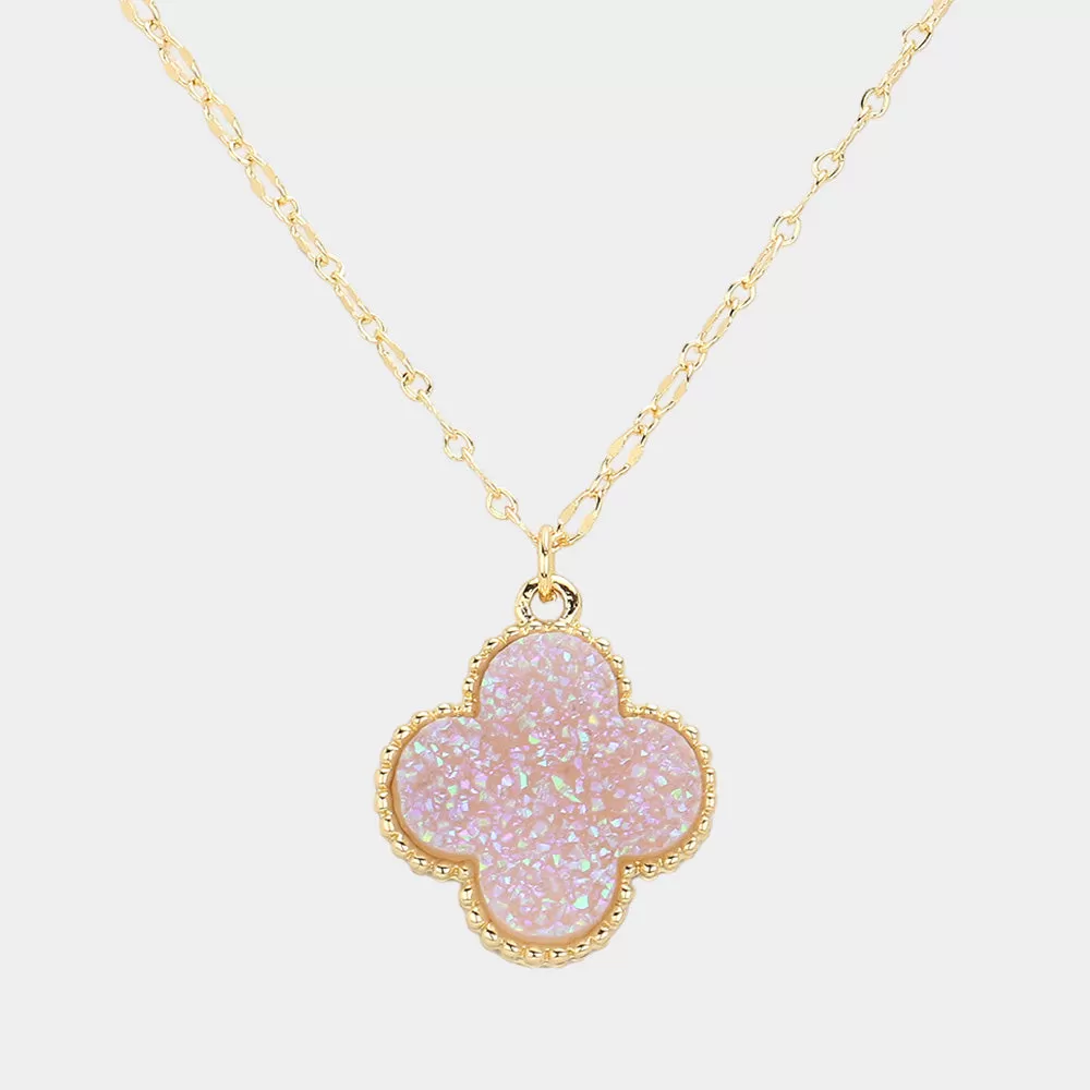 Lavender Druzy Quatrefoil Pendant Necklace